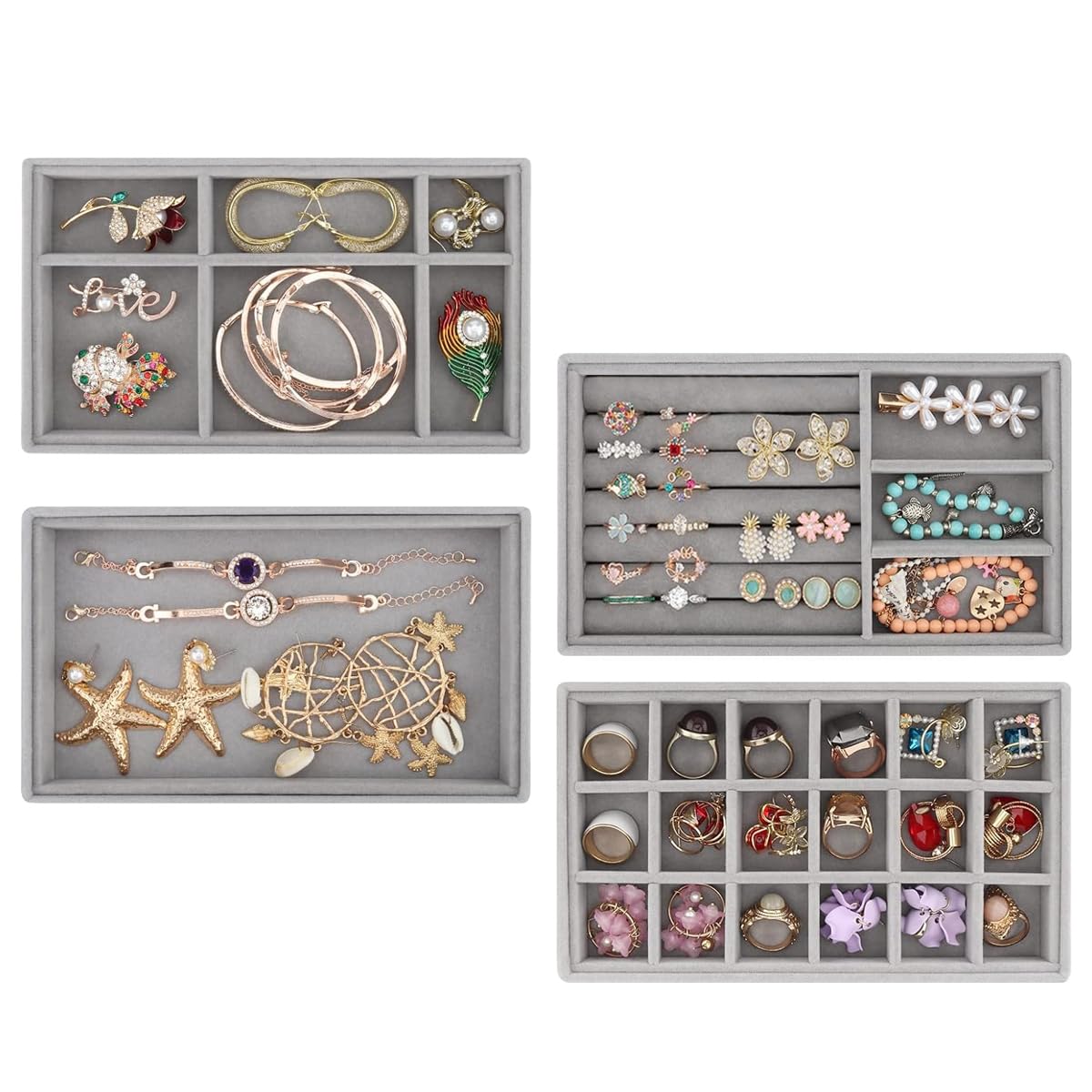 MAYCREATE Set of 4pcs Stackable Jewelry Organizer Box Tray, Earring Jewellery Organizer for Women, Drawer Inserts Container Display Case for Necklace Bracelet Ring Brooch MAYCREATE Set of 4pcs Stackable Jewelry Organizer Box Tray, Earring Jewellery Organizer for Women, Drawer Inserts Container Display Case for Necklace Bracelet Ring Brooch